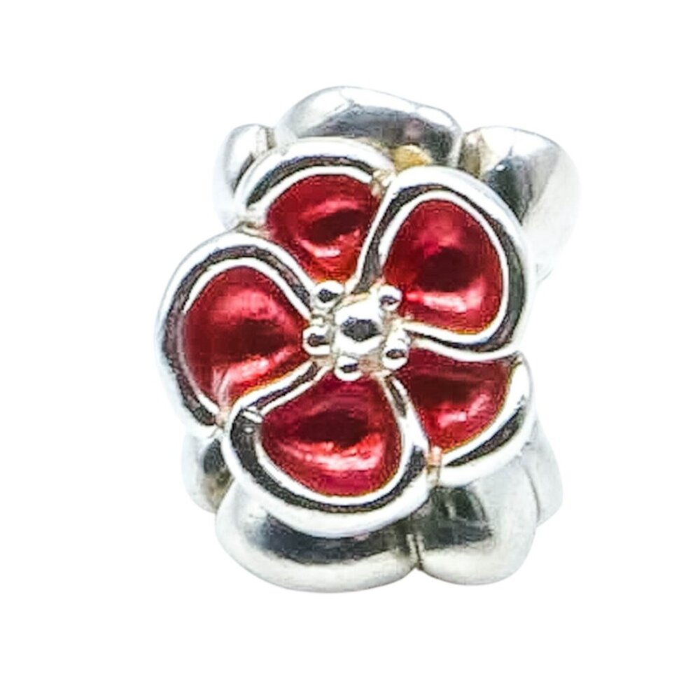 PANDORA RARE Red Poppy Sterling Silver Flower Charm